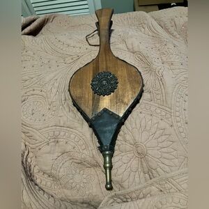 Vintage Leather, Wood, and Brass Fireplace Bellows